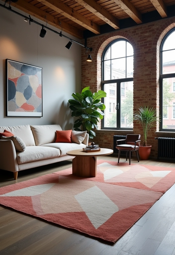 25+ Industrial Living Room Ideas That Redefine Modern Design - 12. Unique Rugs