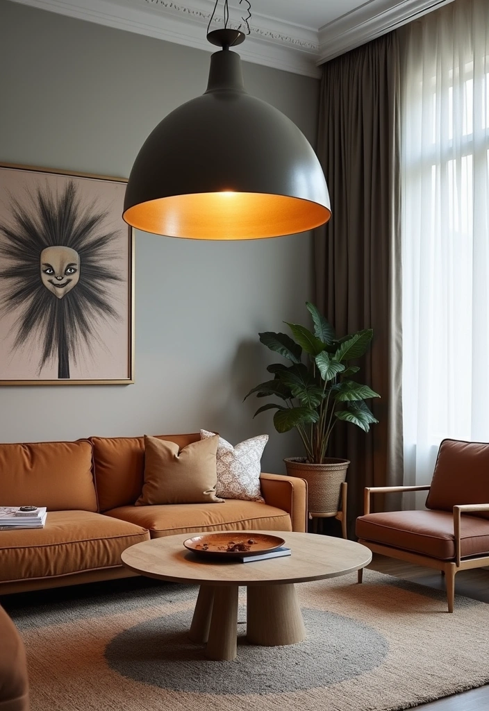 25+ Industrial Living Room Ideas That Redefine Modern Design - 7. Statement Lighting Fixtures