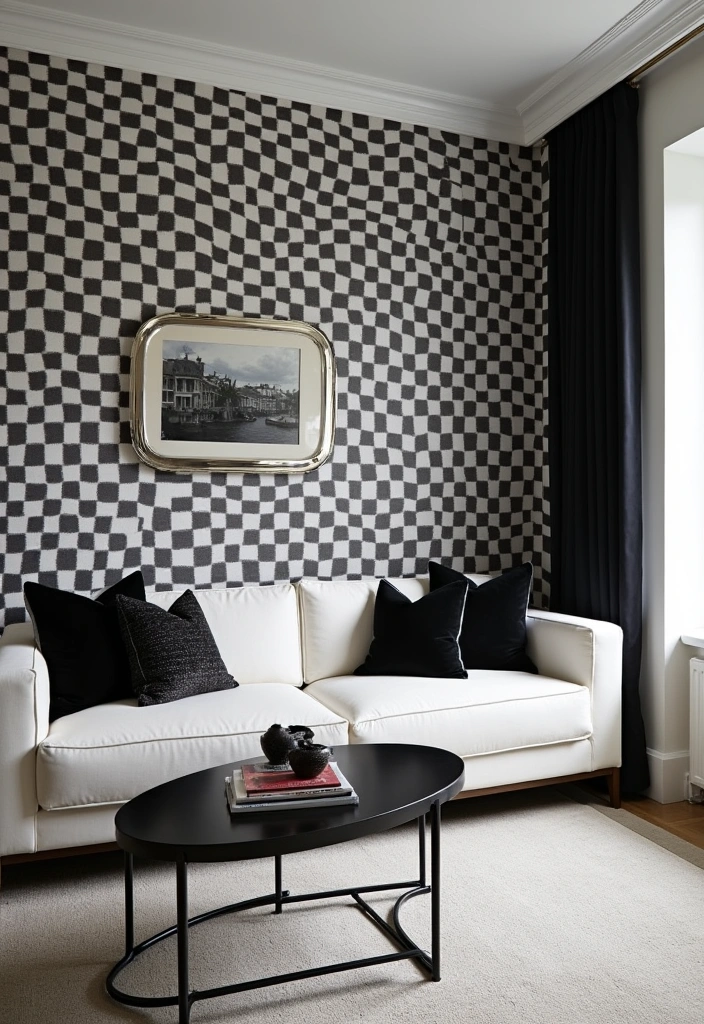 25+ Living Room Wallpaper Ideas - 13. Classic Checkerboard