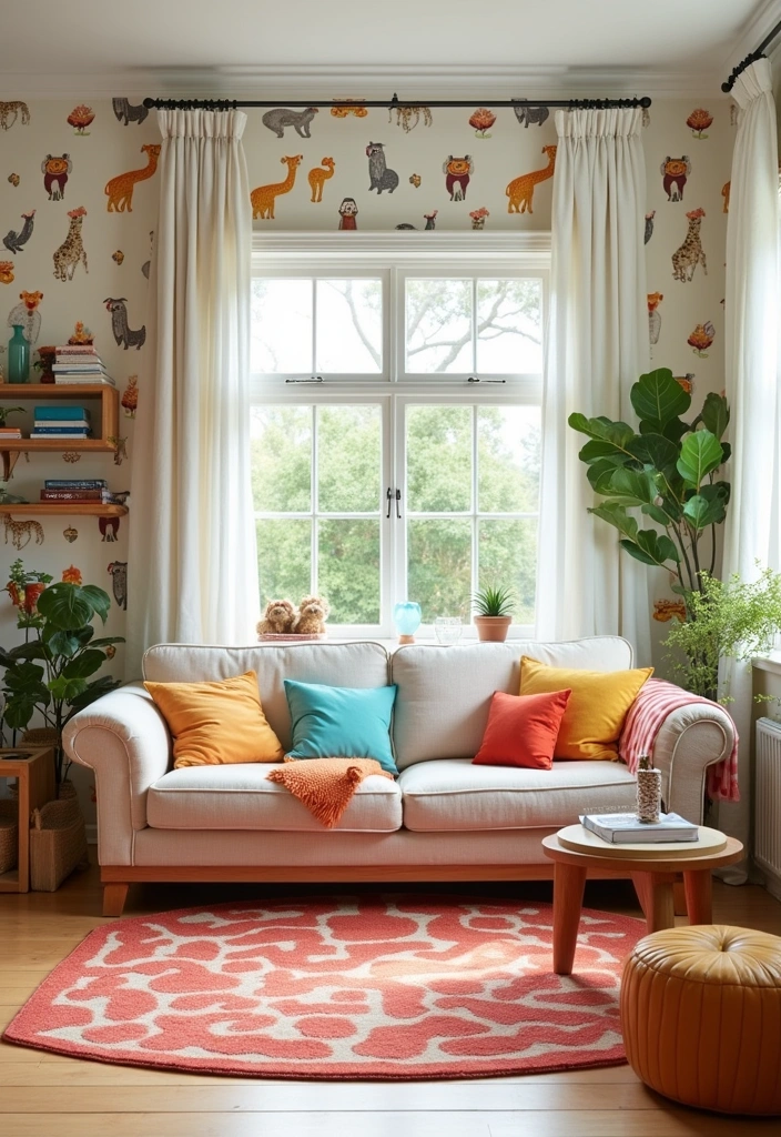 25+ Living Room Wallpaper Ideas - 9. Whimsical Patterns for Playful Spaces