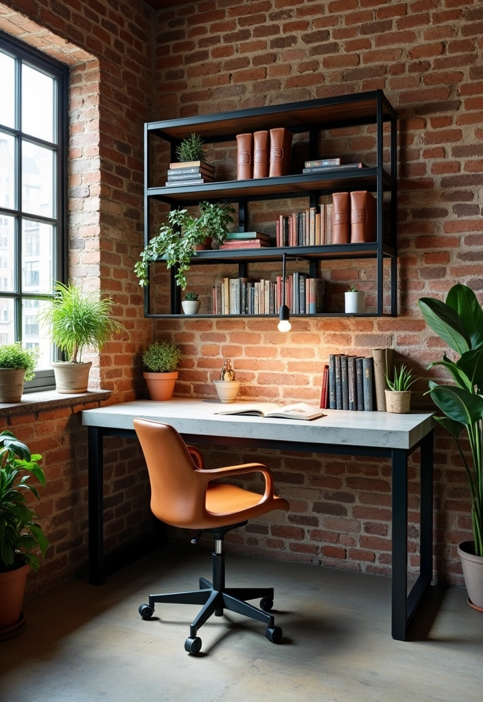 25+ Stylish Moody Office Ideas - 4. Industrial Chic