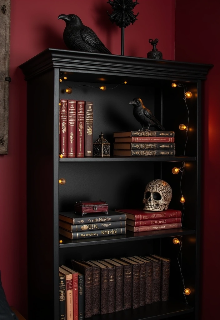 25+ Whimsy Goth Bedroom Ideas - 1. Enchanted Bookshelf