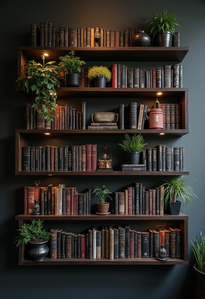25+ Whimsy Goth Bedroom Ideas - 10. Eclectic Wall Shelves