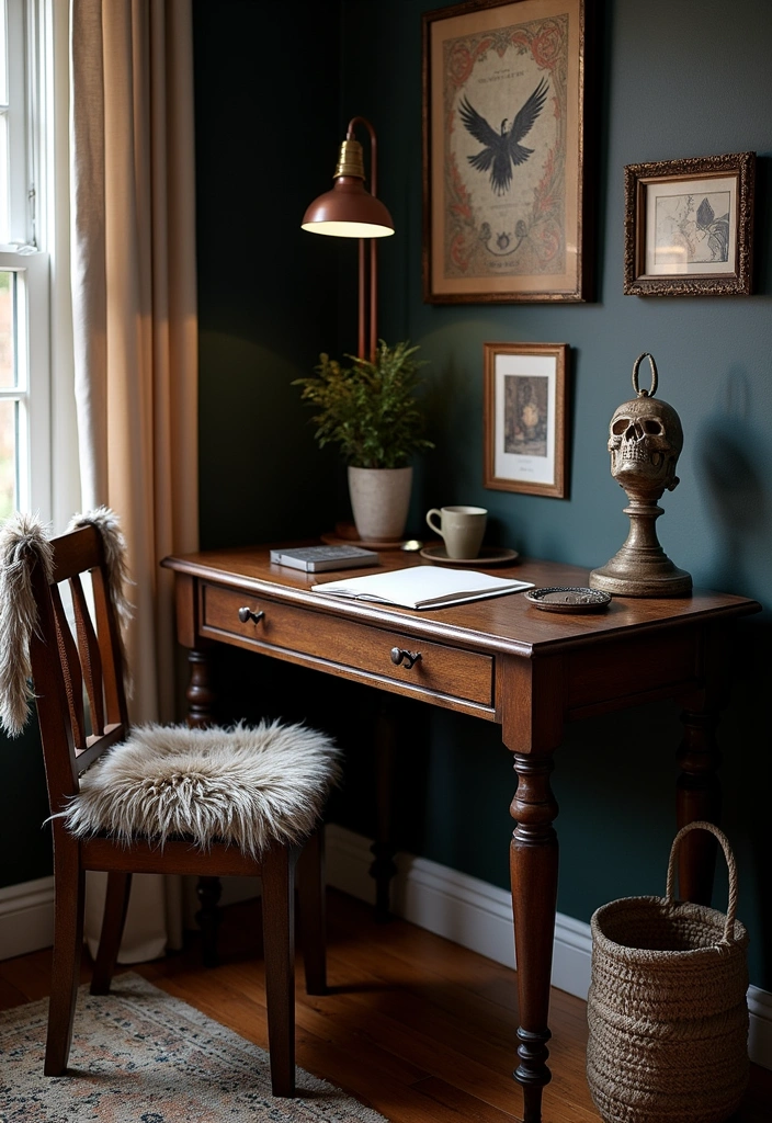 25+ Whimsy Goth Bedroom Ideas - 19. Charming Desk Nook
