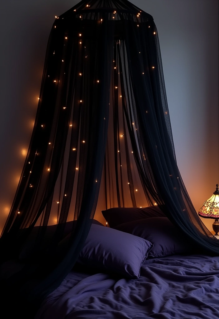 25+ Whimsy Goth Bedroom Ideas - 2. Mystical Canopy