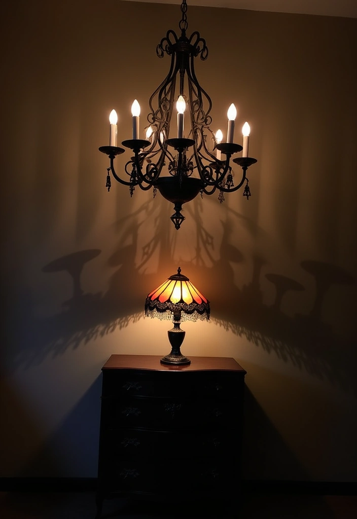 25+ Whimsy Goth Bedroom Ideas - 8. Vintage Gothic Lighting