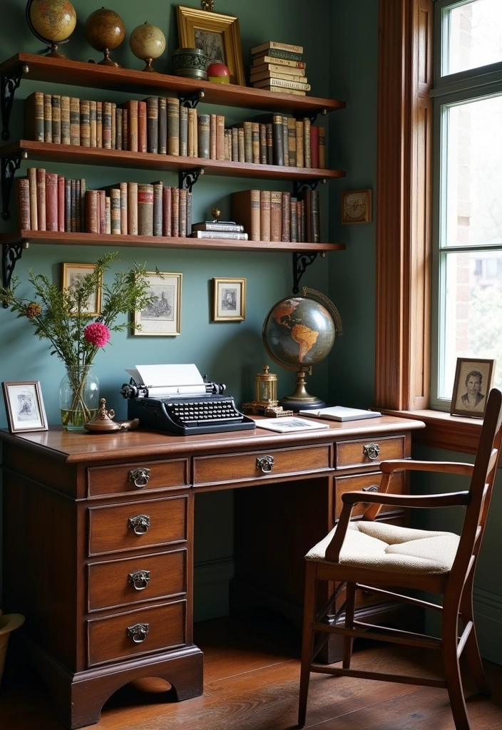 26+ Boho Home Office Ideas - 13. A Touch of Vintage Charm