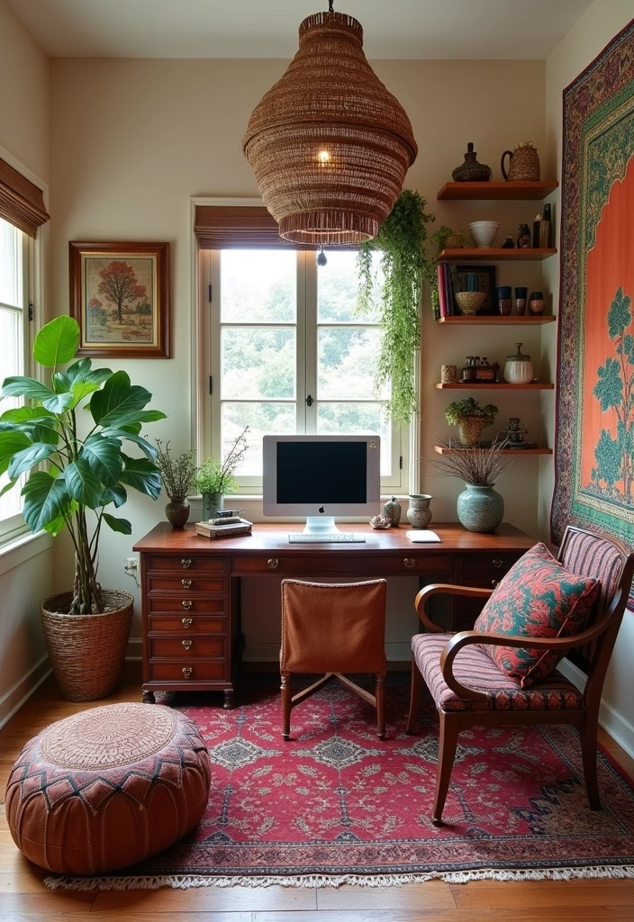 26+ Boho Home Office Ideas - 14. Incorporating Cultural Elements