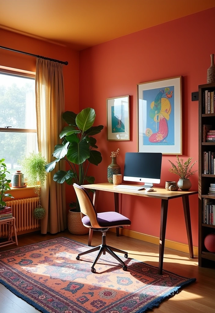 26+ Boho Home Office Ideas - 16. Embrace the Power of Color