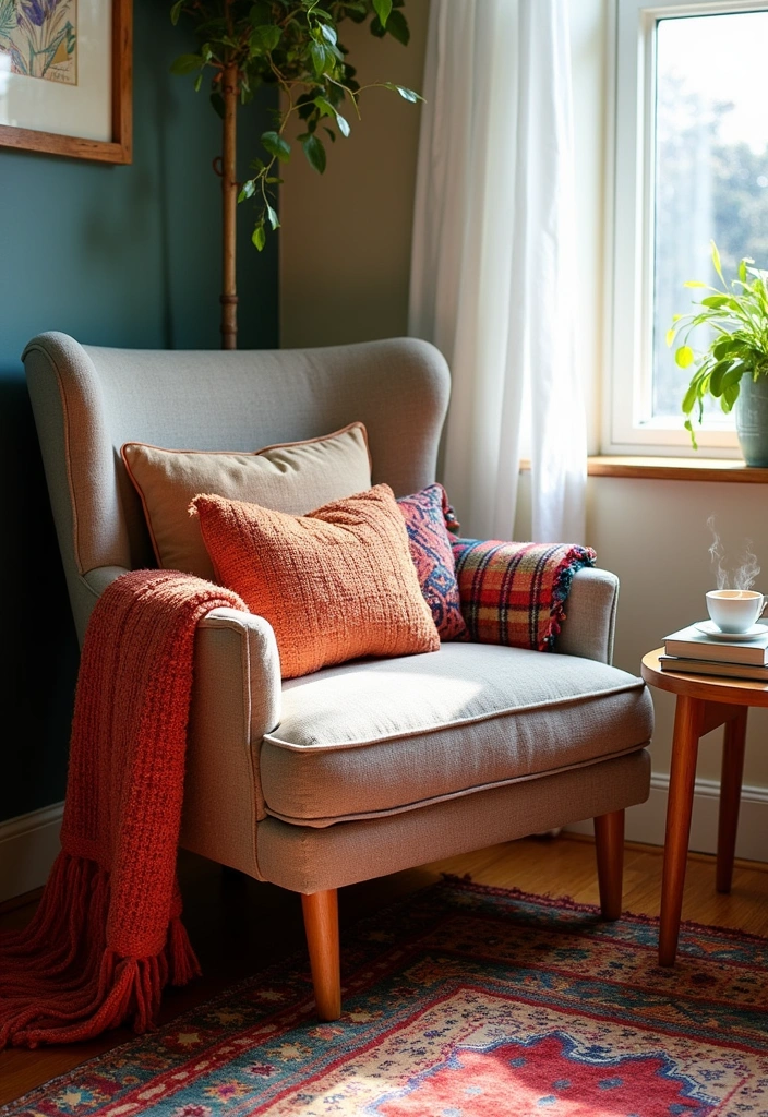 26+ Boho Home Office Ideas - 2. Layered Textiles for Comfort