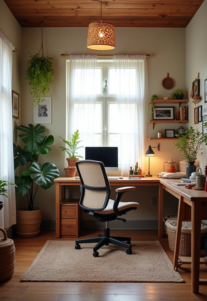 26+ Boho Home Office Ideas - 21. Emphasizing Comfort with Ergonomics