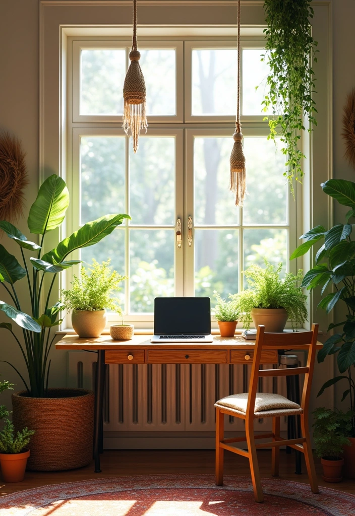 26+ Boho Home Office Ideas - 3. Natural Light and Greens