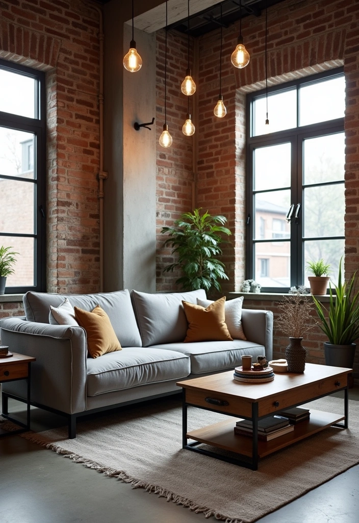 26+ Chic Living Room Ideas Around a Grey Sofa - 4. Industrial Edge