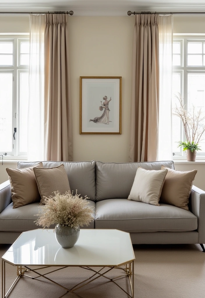 26+ Chic Living Room Ideas Around a Grey Sofa - 5. Elegant Neutrals