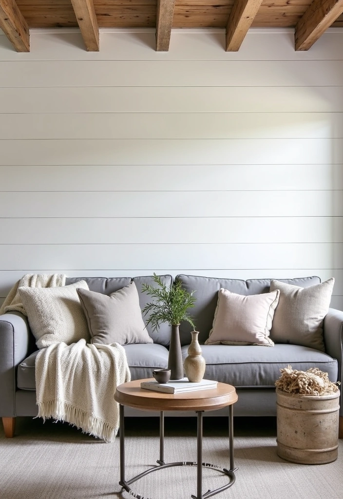 26+ Chic Living Room Ideas Around a Grey Sofa - 8. Modern Farmhouse