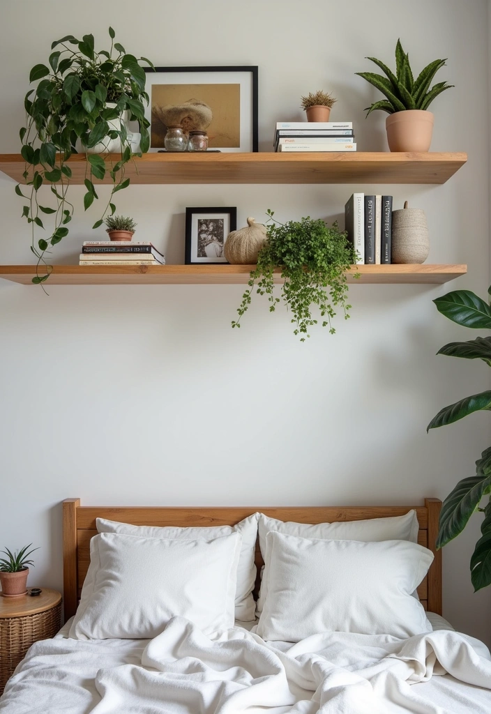 26+ Chic Mid-Century Modern Bedroom Ideas - 11. Open Shelving