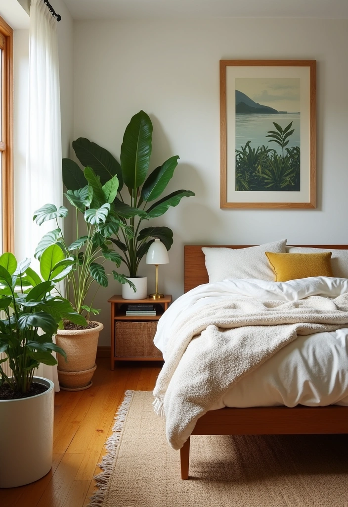 26+ Chic Mid-Century Modern Bedroom Ideas - 5. Nature-Inspired Elements