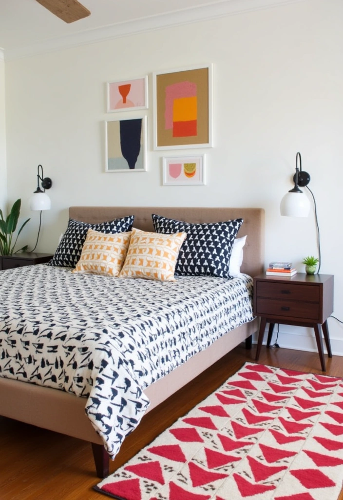 26+ Chic Mid-Century Modern Bedroom Ideas - 9. Geometric Patterns