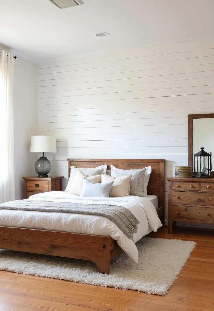 26+ Cozy Country-Themed Bedroom Ideas - 1. Farmhouse Chic with Shiplap Walls