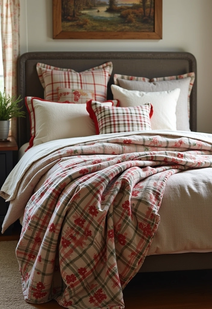 26+ Cozy Country-Themed Bedroom Ideas - 13. Farmhouse-Inspired Bedding