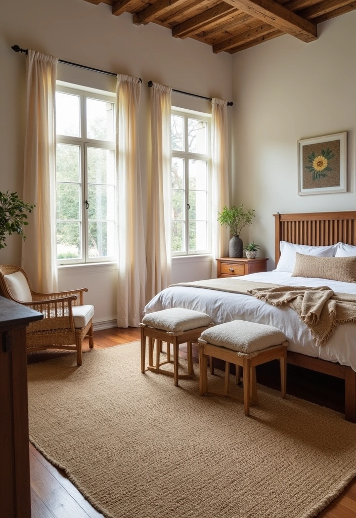 26+ Cozy Country-Themed Bedroom Ideas - 15. Warm Rugs for Comfort
