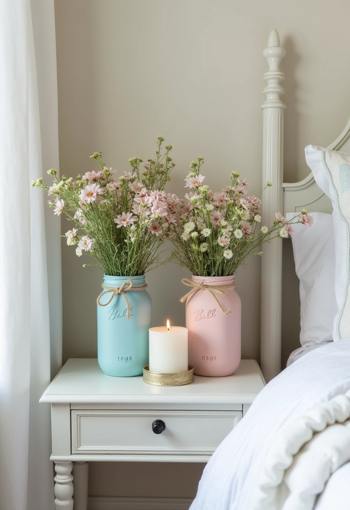 26+ Cozy Country-Themed Bedroom Ideas - 17. Incorporating Mason Jars