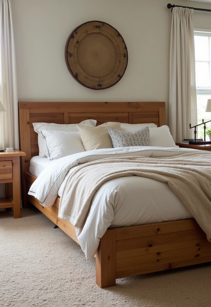 26+ Cozy Country-Themed Bedroom Ideas - 7. Natural Wood Features