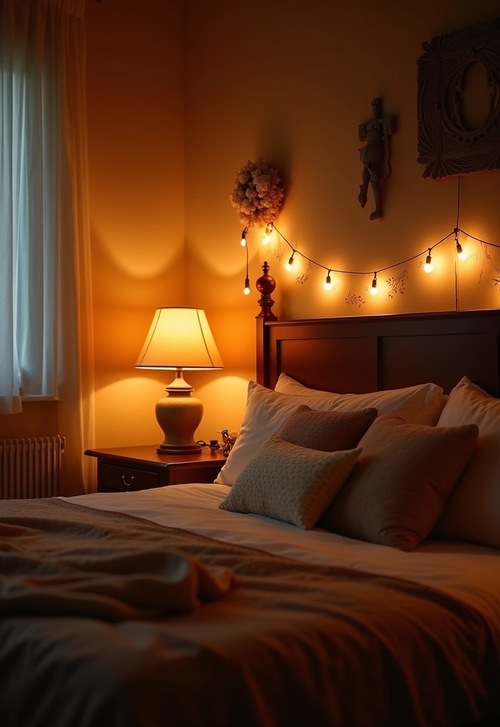 26+ Cozy Country-Themed Bedroom Ideas - 8. Soft Lighting Fixtures