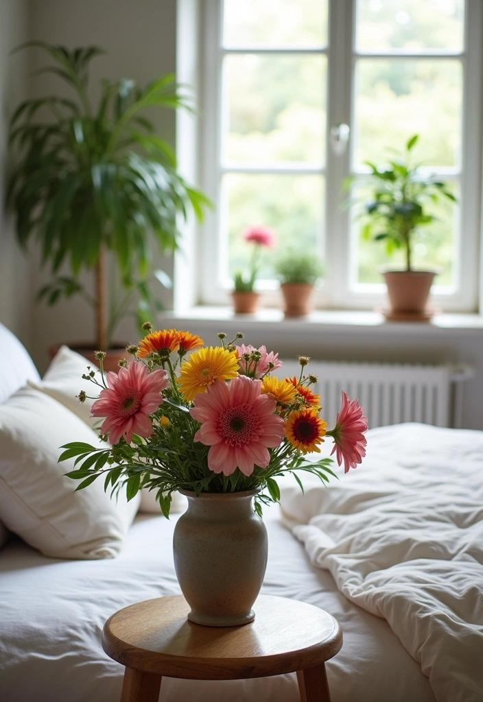 26+ Cozy Country-Themed Bedroom Ideas - 9. Fresh Flowers and Greenery