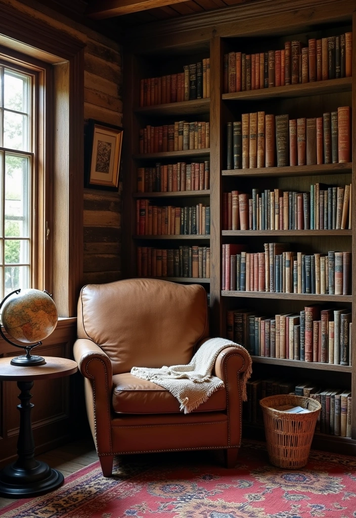 26+ Cozy Reading Nook Concept Ideas - 5. Rustic Library Retreat