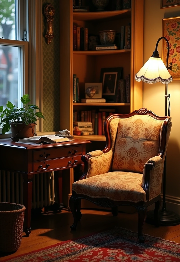 26+ Cozy Reading Nook Concept Ideas - 9. Vintage Charm