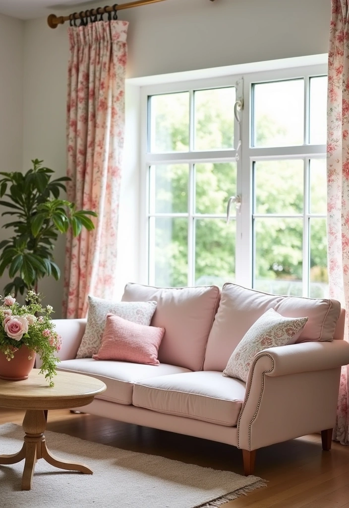 26+ French Cottage Living Room Ideas - 1. Soft Pastels and Floral Patterns