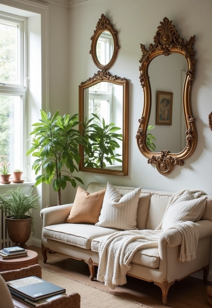 26+ French Cottage Living Room Ideas - 8. Vintage Mirrors
