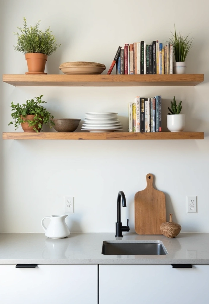 26+ Modern Minimalist Kitchen Ideas - 20. Floating Shelves