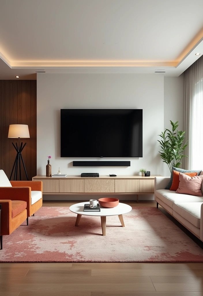 26+ Modern TV Wall Ideas to Elevate Your Home Decor - 13. Accent Furniture