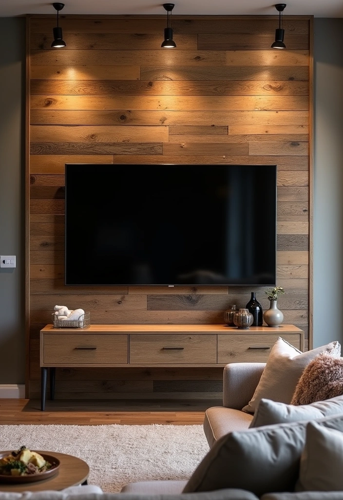 26+ Modern TV Wall Ideas to Elevate Your Home Decor - 4. Rustic Wood Accents