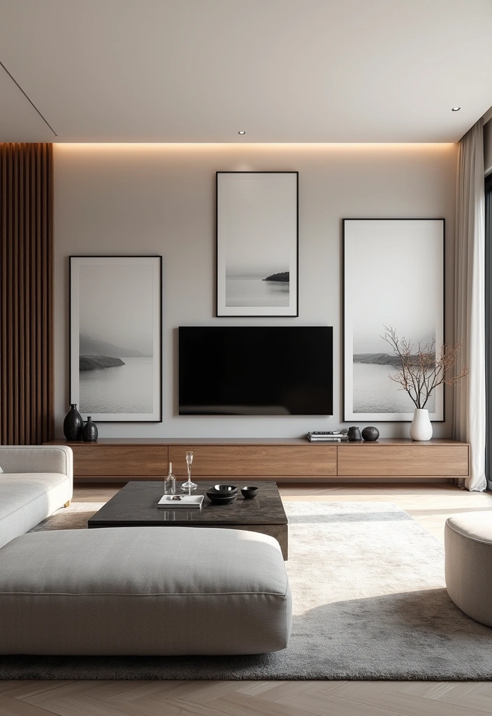 26+ Modern TV Wall Ideas to Elevate Your Home Decor - 5. Minimalist Art Display