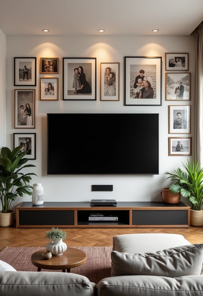 26+ Modern TV Wall Ideas to Elevate Your Home Decor - 9. Gallery Wall of Memories