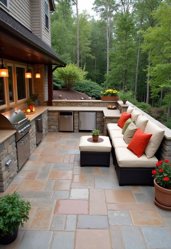 26+ Outdoor Kitchen Ideas to Elevate Your Home Decor - 15. Outdoor Kitchen with Built-in Seating