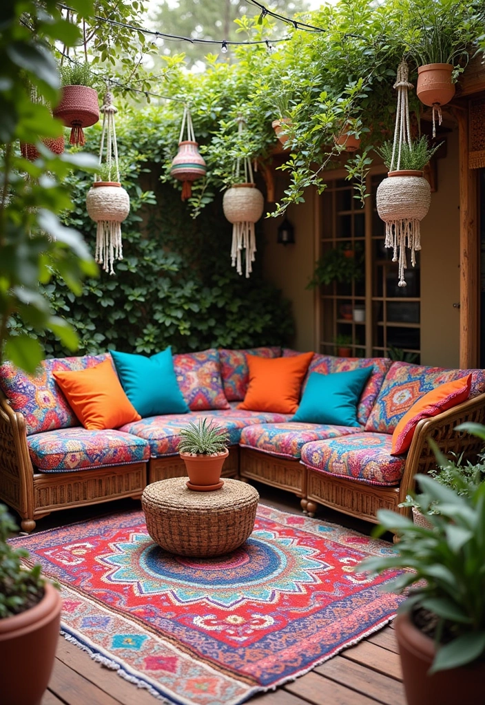 26+ Outdoor Patio Ideas to Transform Your Space - 7. Colorful Bohemian Vibes