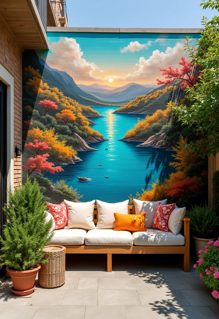 26+ Stunning Outdoor Patio Decor Ideas - 9. Artistic Wall Murals