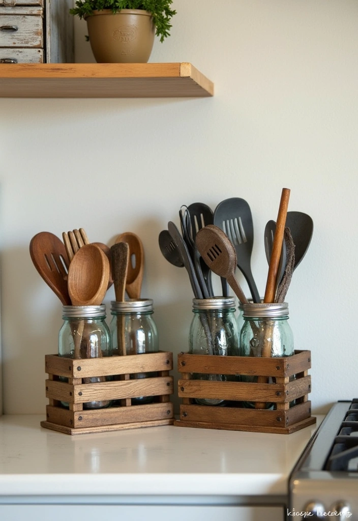 26+ Warm Rustic Kitchen Ideas - 13. Charming Utensil Holders