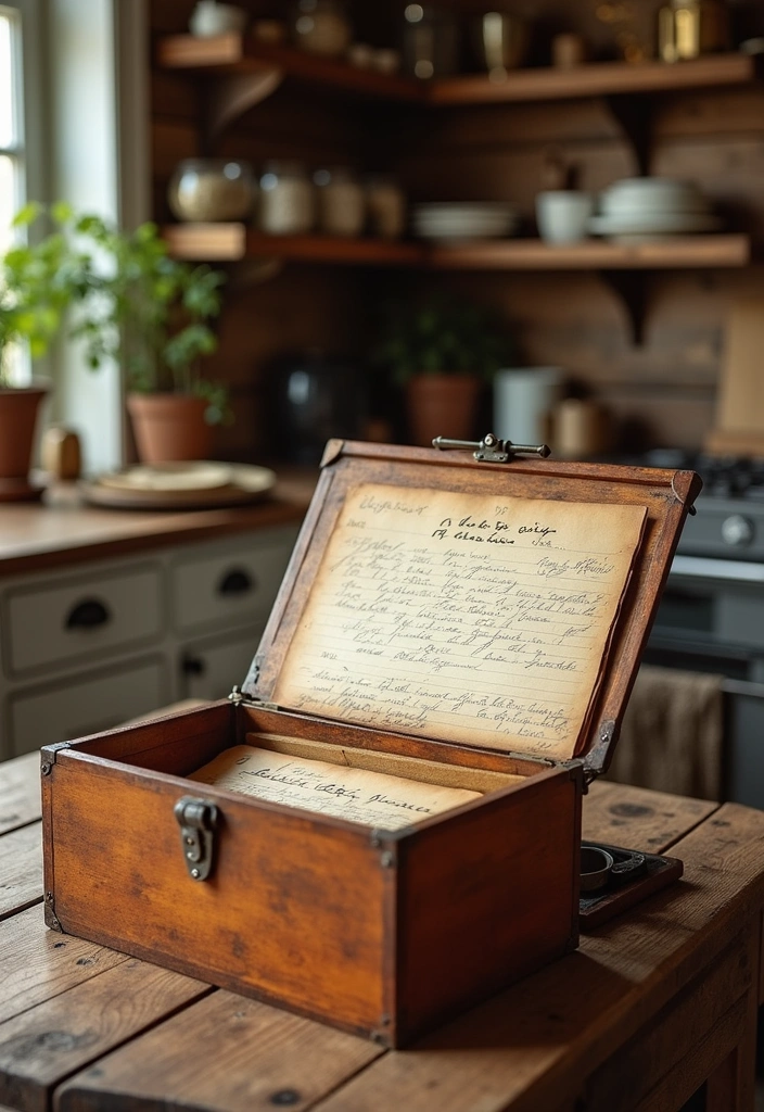 26+ Warm Rustic Kitchen Ideas - 24. Vintage Recipe Boxes