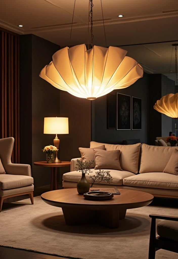 27+ Bold and Beautiful Modern Living Room Ideas - 4. Statement Lighting Fixtures