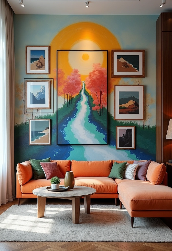 27+ Bold and Beautiful Modern Living Room Ideas - 7. Artistic Wall Features