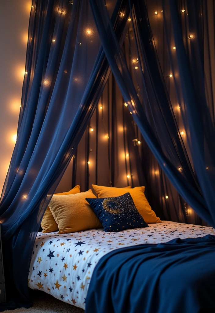 27+ Celestial Bedroom Aesthetic Ideas - 1. Starry Night Canopy