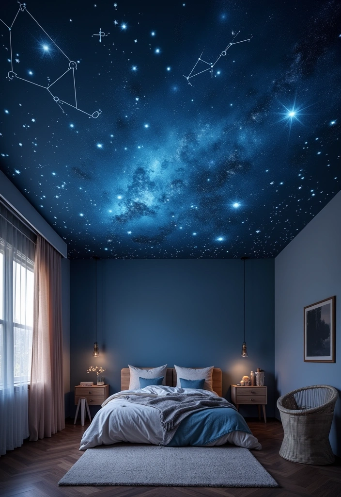 27+ Celestial Bedroom Aesthetic Ideas - 11. Cosmic Ceiling Designs