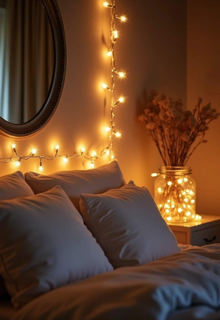 27+ Celestial Bedroom Aesthetic Ideas - 4. Twinkling Fairy Light Accents