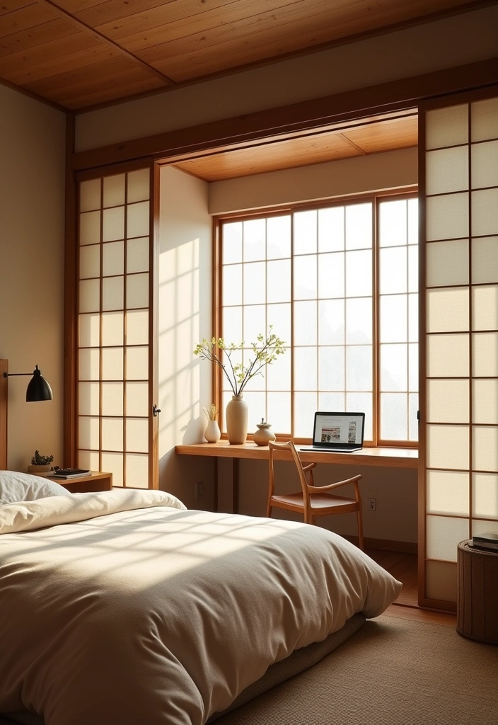 27+ Creative Japandi Bedroom Ideas - 11. Sliding Shoji Screens