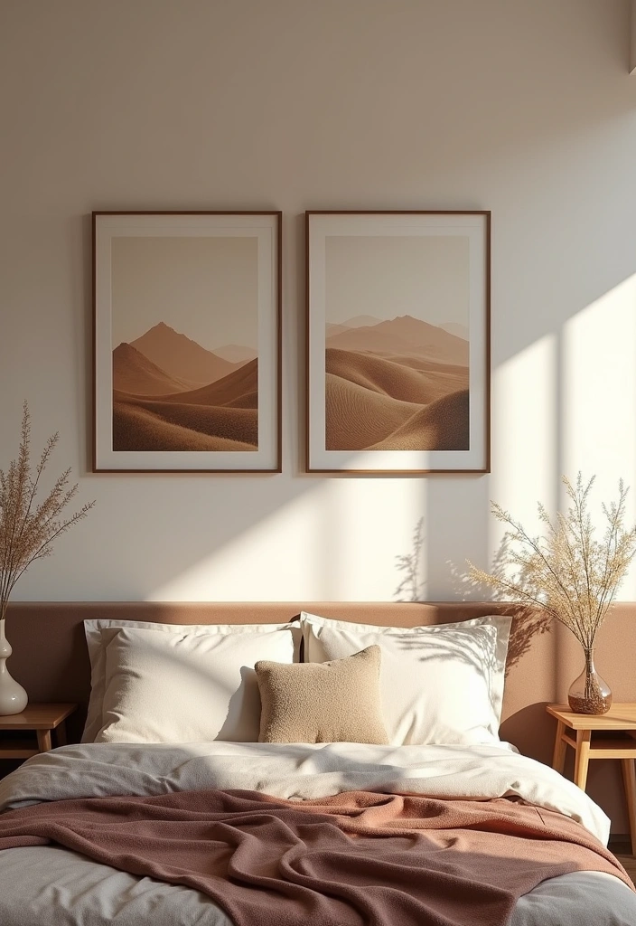 27+ Earthy Modern Bedroom Ideas - 11. Earthy Artwork